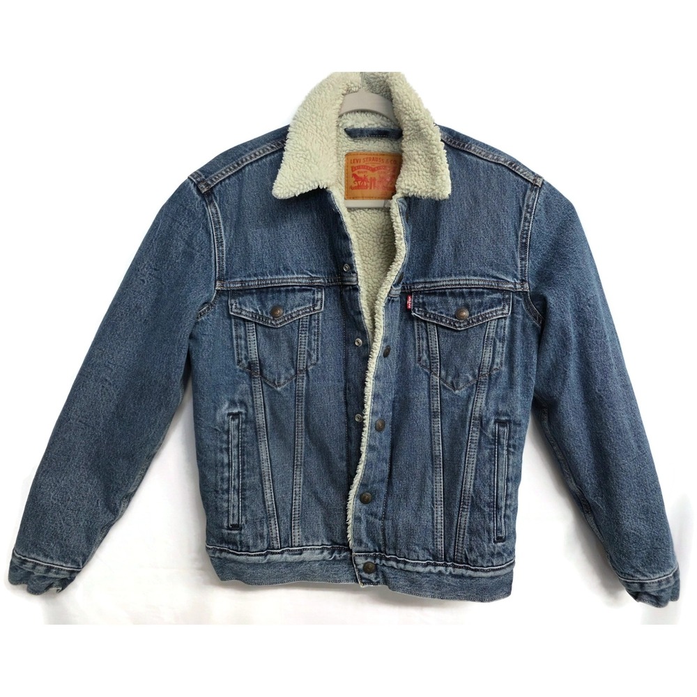 Levis Mens Sherpa Lined Denim Trucker Jacket Medium Wash Blue Small